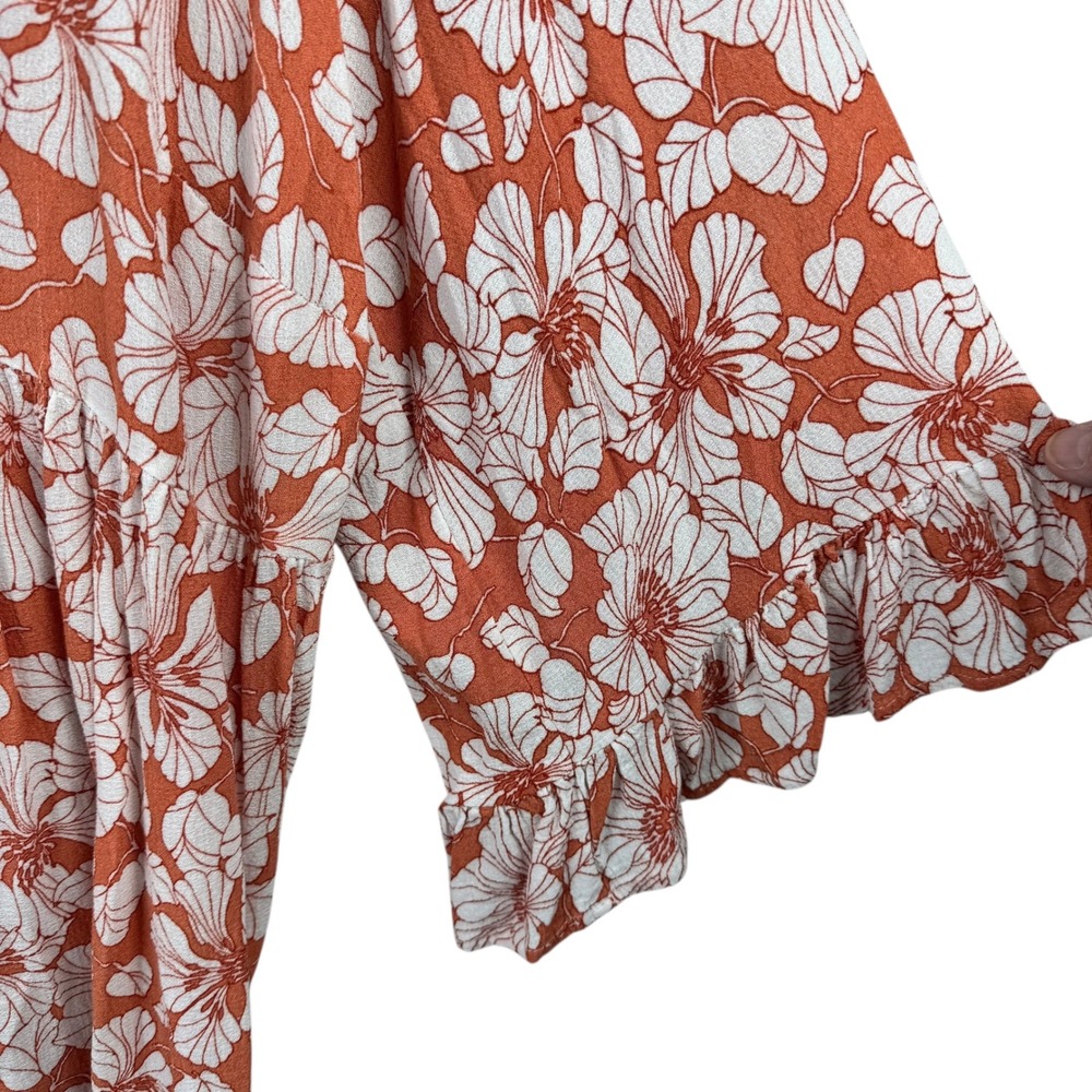 Cynthia Rowley Rust Floral V-Neck Peasant Blouse - Picture 6 of 12